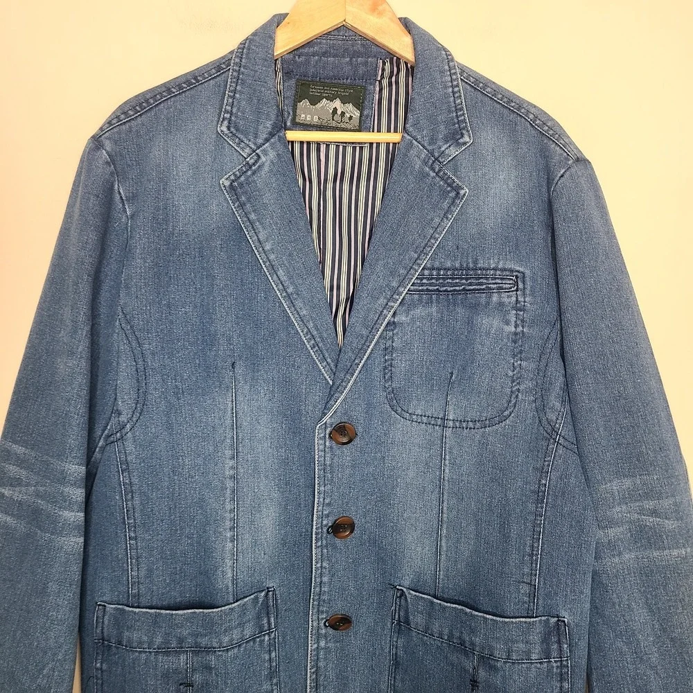 European And America Style Denim Blazer Jacket Elbow Patches Chore Coat‎